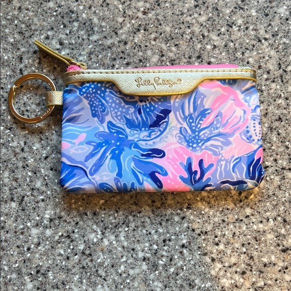 Lilly Pulitzer Blue and Pink Floral Keychain Pouch - Picture 1 of 4